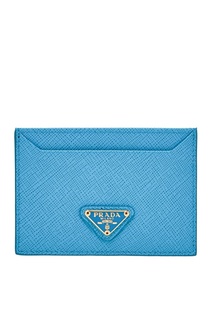 Голубой кожаный футляр для карт Prada