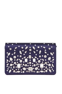 Клатч из сатина с кристаллами Miu Miu