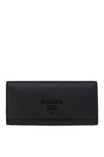 Черный кожаный кошелек с логотипом Prada