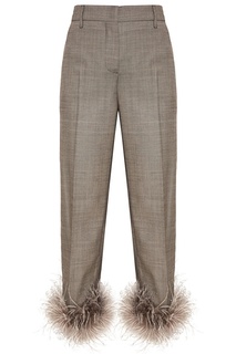 Серые шерстяные брюки с перьями Prada