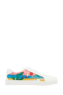 Кожаные кроссовки с аппликацией Prada