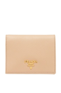 Бежевый кожаный кошелек с логотипом Prada