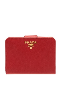 Красный складной кошелек из кожи Prada
