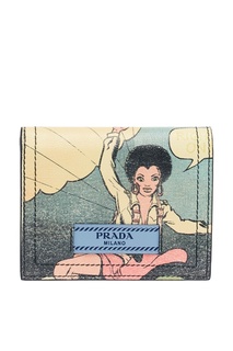 Кожаный складной кошелек с принтом Prada