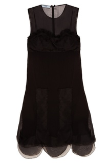 Черное шелковое платье с воланами Prada
