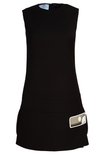 Черное шерстяное платье с нашивкой Prada