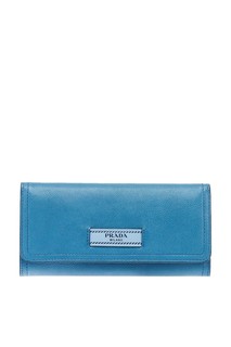 Голубой кожаный кошелек Etiquette Prada