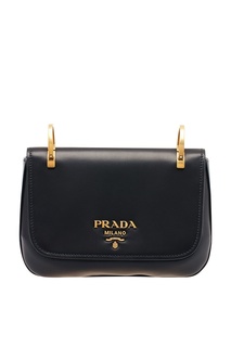 Черная кожаная сумка на текстильном ремне Prada