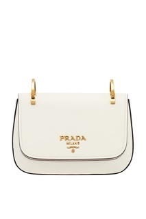 Белая кожаная сумка на текстильном ремне Prada