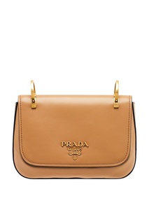 Бежевая кожаная сумка на текстильном ремне Prada