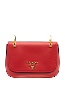 Красная кожаная сумка на текстильном ремне Prada