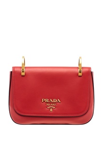 Красная кожаная сумка на текстильном ремне Prada
