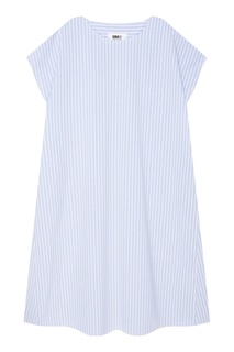 Голубое хлопковое платье в полоску Mm6 Maison Margiela