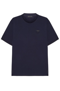 Синяя хлопковая футболка с нашивкой Prada