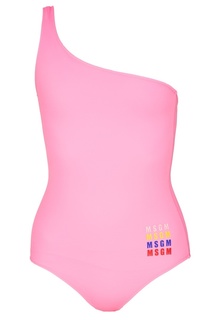 Слитный розовый купальник на одно плечо Msgm