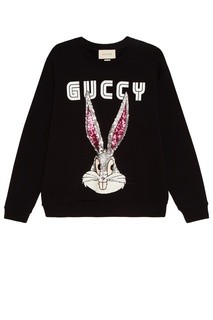 Черный свитшот с вышивкой пайетками Gucci