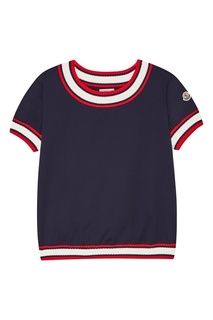 Синяя хлопковая футболка с окантовками Moncler