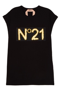 Черная футболка с золотистым логотипом No.21