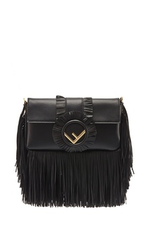 Черная кожаная сумка с бахромой Baguette Fendi