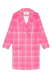 Розовое пальто из шерсти в клетку Fendi