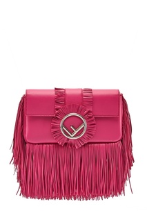 Розовая кожаная сумка с бахромой Baguette Fendi