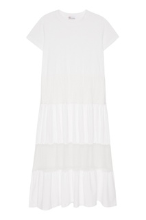 Белое хлопковое платье с сеткой RED Valentino