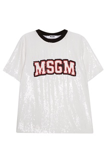 Белая футболка с пайетками Msgm