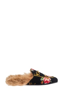 Бархатные слиперы с цветами Princetown Gucci