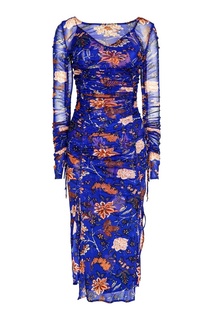 Синее драпированное платье с цветами Diane von Furstenberg