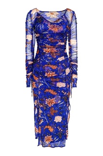 Синее драпированное платье с цветами Diane von Furstenberg