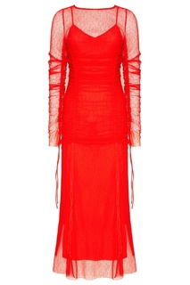 Красное сетчатое платье с драпировками Diane von Furstenberg