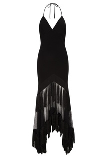 Черное платье-комбинация с бахромой Diane von Furstenberg