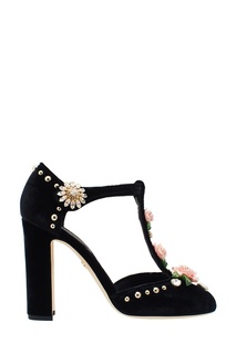 Бархатные туфли с объемными розами Dolce & Gabbana