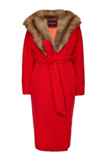 Красное пальто из кашемира с мехом куницы Dreamfur