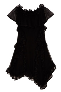 Черное шелковое платье с оборками Alexander Mc Queen