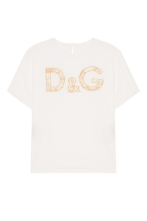 Белый шелковый топ с аппликацией Dolce & Gabbana