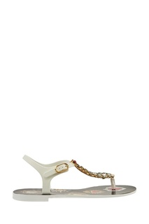 Белые сандалии с крупными кристаллами Dolce & Gabbana