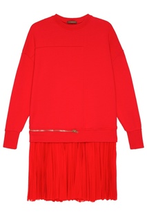 Красное хлопковое платье с плиссировкой Alexander Mc Queen