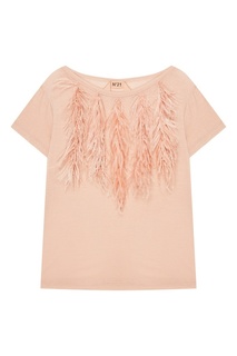 Розовая футболка с перьями No.21