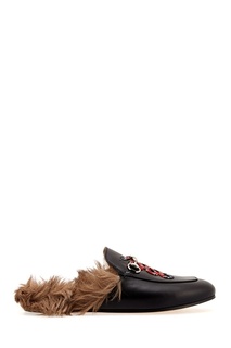 Кожаные слиперы с мехом Gucci