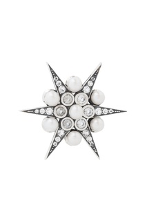 Серебряная брошь с жемчугом и бесцветными топазами «Звезда» Axenoff Jewellery