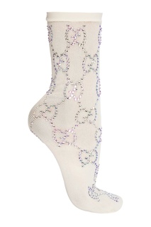 Белые носки с кристаллами Gucci
