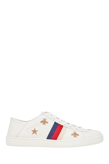 Белые кожаные кеды с вышивкой Ace Gucci