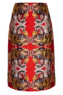 Жаккардовая юбка-карандаш с тиграми Gucci