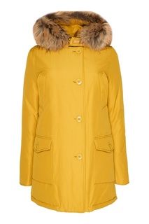 Желтая хлопковая парка с мехом Woolrich