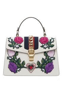 Кожаная сумка с цветами Sylvie Gucci