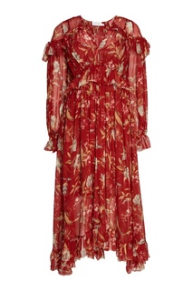 Красное льняное платье с цветами Zimmermann