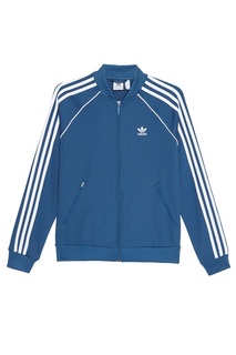 Голубая олимпийка с полосками на рукавах Adidas