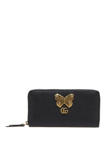 Черный кожаный кошелек с бабочкой Gucci