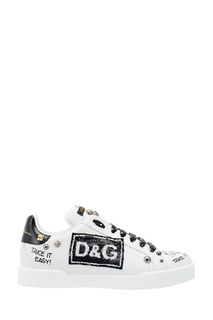 Белые кроссовки с декором Dolce & Gabbana